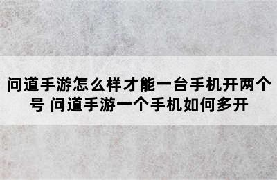 问道手游怎么样才能一台手机开两个号 问道手游一个手机如何多开